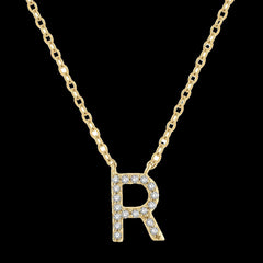 10K 0.05ct Diamond R-initial Necklace