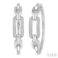 925 0.10CTDiamond  Paper Clip Hoop Earring
