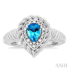 925 0.04CT Diamond Blue-Topaz Ring