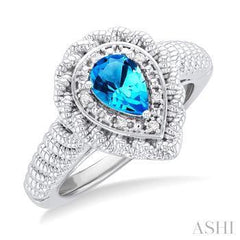 925 0.04CT Diamond Blue-Topaz Ring