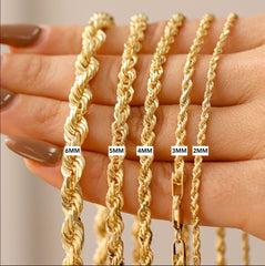 10K 2MM 9" Rope Bracelet