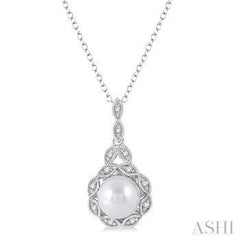 925 .05CT-Diamond 6.5MM Pearl Fashion Pendant