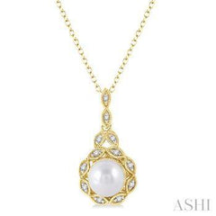 925 .05CT-Diamond 6.5MM Pearl Fashion Pendant
