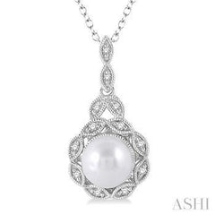 925 .05CT-Diamond 6.5MM Pearl Fashion Pendant