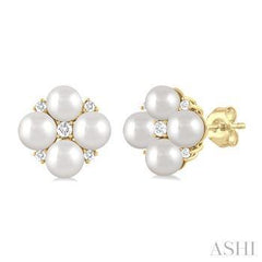 10K 0.10CT 4mm Fresh-Water Pearl Earrings
