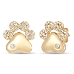 14K-Honey-Gold .52ct Vanilla-Diamond Paw-Print-Earrings